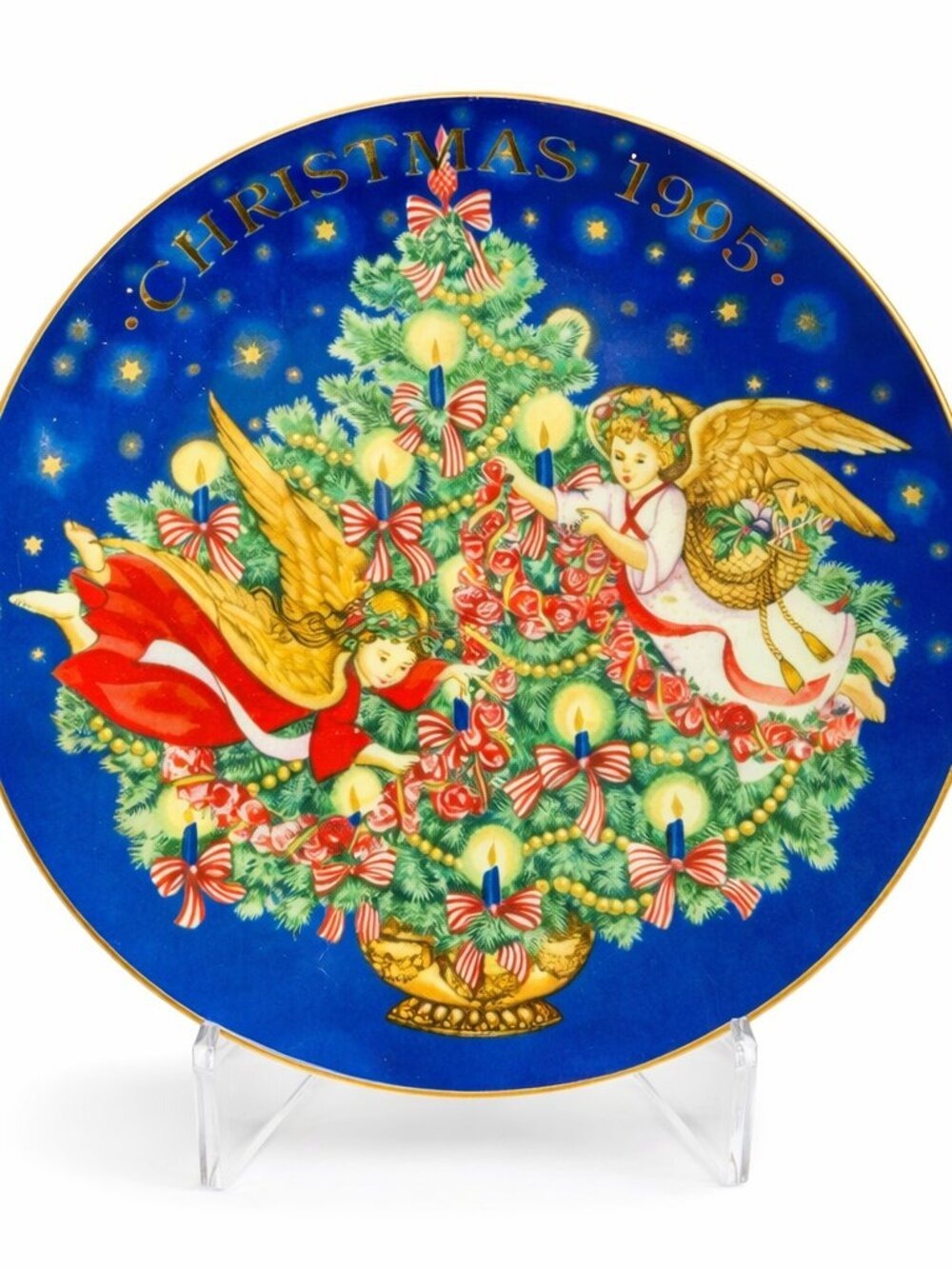 Avon 1995 Trimming the Tree Christmas Collector Plate Peggy Toole 22K Gold